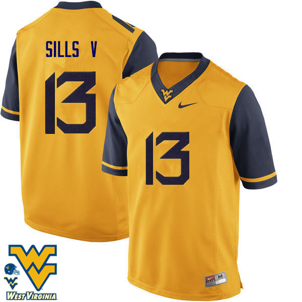 Men #13 David Sills V West Virginia Mountaineers College Football Jerseys-Gold - Click Image to Close